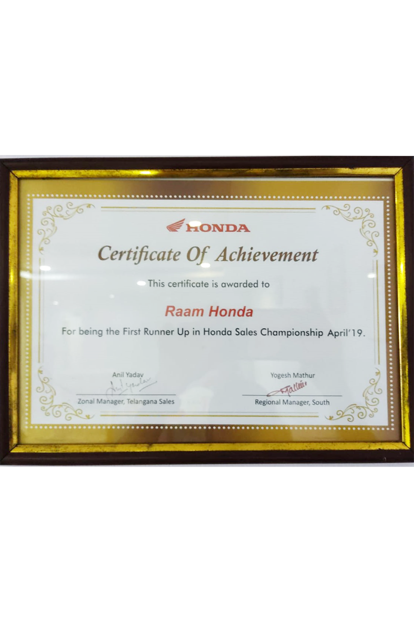 Runner-Up-in-Honda-Sales Championship-April-2019