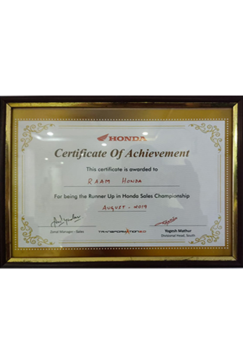 Runner-Up-in-Honda-Sales Championship-August-2019