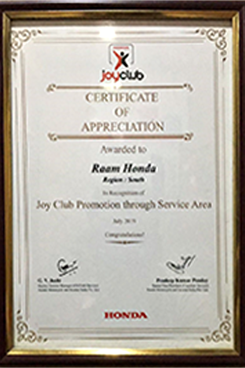 Recognition-of-Joy-Club-Promotion 2019-through-Service-Area